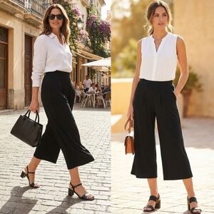 Peruvian Connection Women Black Twyla Cropped Pants WideLeg Jersey Pull On Sz XL